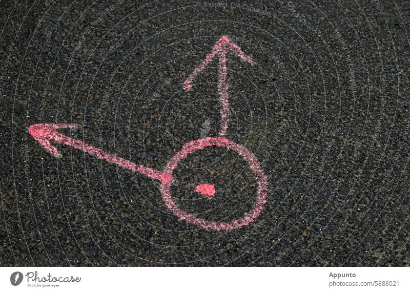 Von diesem markierten Startpunkt aus kann man in zwei mögliche Richtungen marschieren Zeichen Symbol unbestimmt Mars Marssymbol Mars Symbol Treffpunkt