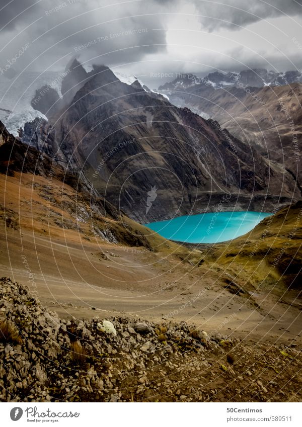 Gebirgssee unter den Gletschern Perus Ferien & Urlaub & Reisen Tourismus Ausflug Abenteuer Ferne Freiheit Expedition Berge u. Gebirge wandern Umwelt Natur