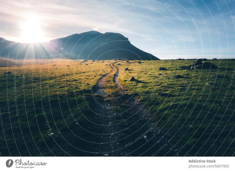 Sonnenaufgang über einem Panoramapfad in den Bergen von Palencia Berge u. Gebirge Nachlauf Wiese palencia curavacas espiguete Landschaft Natur im Freien reisen