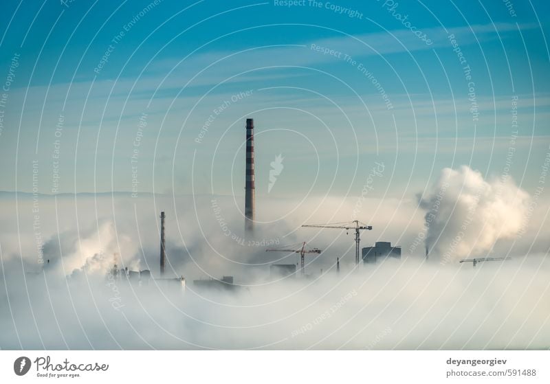 Fabrikschornsteine und Dampfwolken Industrie Technik & Technologie Umwelt Natur Pflanze Luft Himmel Wolken Klima Nebel Stadt Schornstein dreckig blau weiß