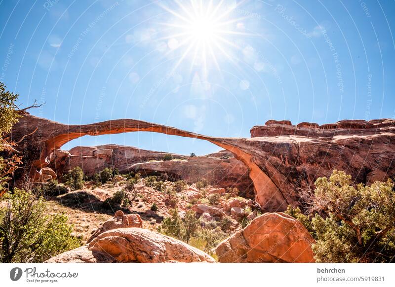 alles, was mit un anfängt | unglaublich beeindruckend staunen Himmel Sonnenstern Sonnenlicht Felsen Arches National Park Utah Ferne Ferien & Urlaub & Reisen