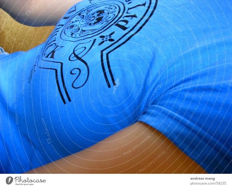 Blau blau T-Shirt Aufdruck Top Arme blue Druck
