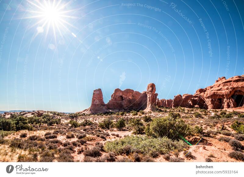 utah Sonnenstern Himmel beeindruckend Felsen Arches National Park Utah Ferne Ferien & Urlaub & Reisen Amerika USA außergewöhnlich Fernweh Abenteuer Landschaft