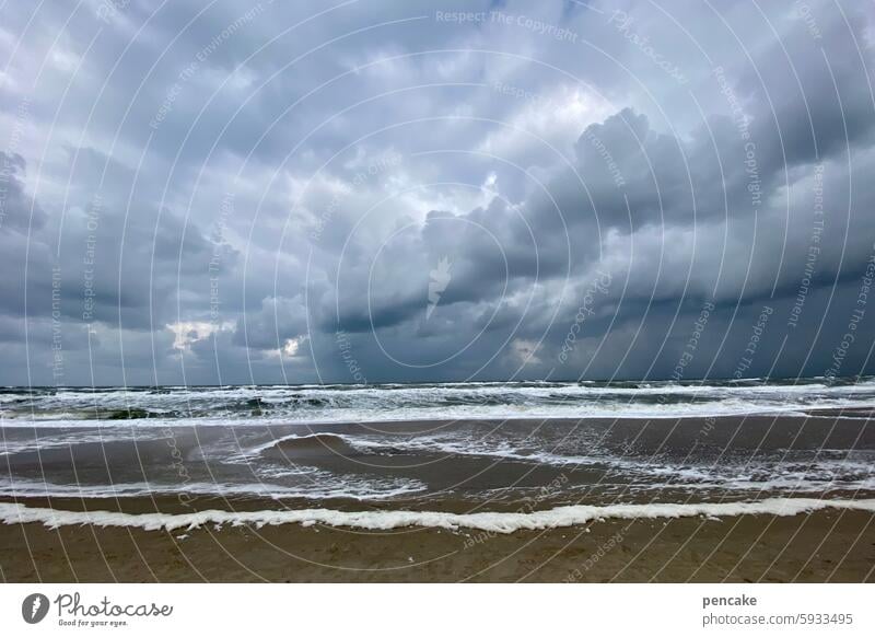 houvig strand 240824 Meer Wellen Sturm Nordsee Strand Wolken Dänemark Küste Himmel Wasser Ferien & Urlaub & Reisen Horizont Brandung