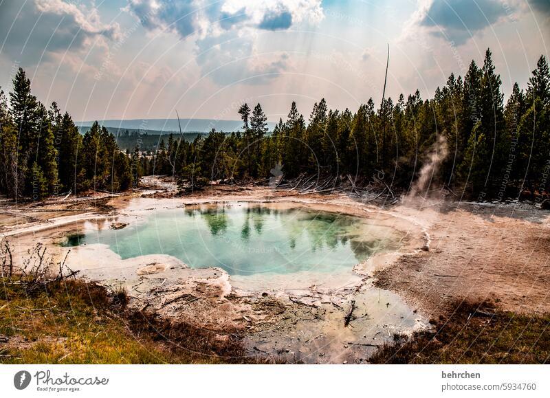 hot tupe vulkanische Landschaft Vulkan Wolken Himmel Geysir USA Wyoming Yellowstone Nationalpark Amerika Ferien & Urlaub & Reisen Ferne fantastisch