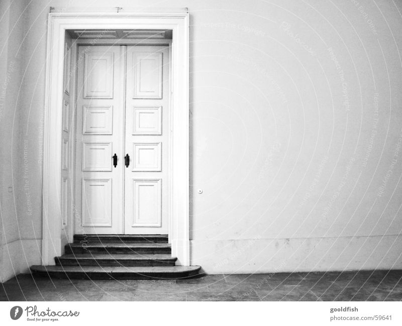 keiner zuhause Eingang einfach geschlossen Einsamkeit Wand Altbau Saal Tür alt Schwarzweißfoto Treppe Raum Burg oder Schloss
