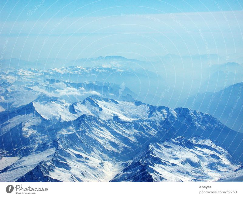 Blau Sicht Flugzeug Nebel Alpen Luftverkehr blau Sonne Schönes Wetter