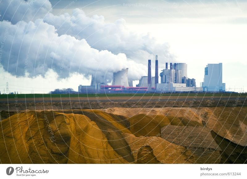 Braunkohlenkraftwerk Neurath mit Braunkohlentagebau Garzweiler 2 Industrie Energiewirtschaft Klimawandel Kohlekraftwerk Wolken fossile Brennstoffe CO2-Ausstoß