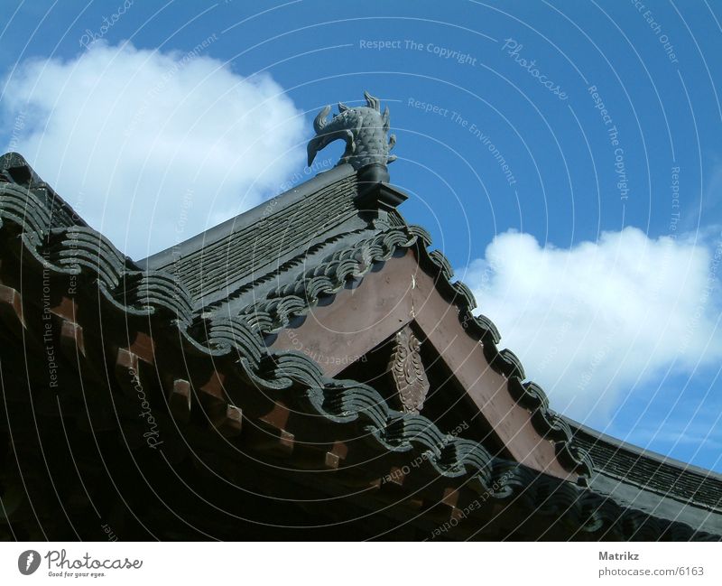 Asiatisches Dach Wolken braun Architektur Asien roof asian clouds brown blue blau fish