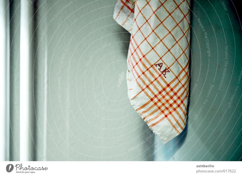 A.K. Ernährung Gesunde Ernährung Essen Handtuch initiale kariert Küche Serviette Tuch Textilien Linie Muster Design historisch Großmutter Stoff Falte Buchstaben