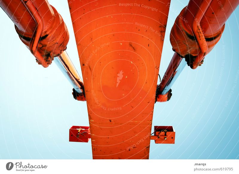 Hydraulik Arbeit & Erwerbstätigkeit Baustelle Industrie Technik & Technologie Wolkenloser Himmel Bagger Metall bauen gigantisch groß blau orange Beginn Farbe