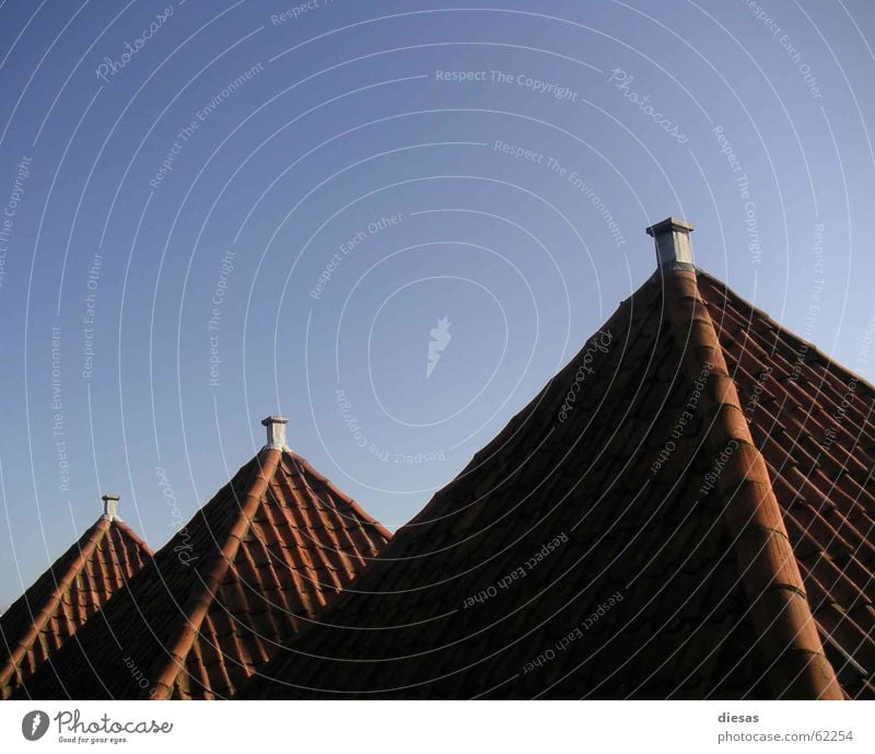 Pyramiden von Holland Haus Dach Dachziegel rot Abendsonne Reihe Schornstein Architektur