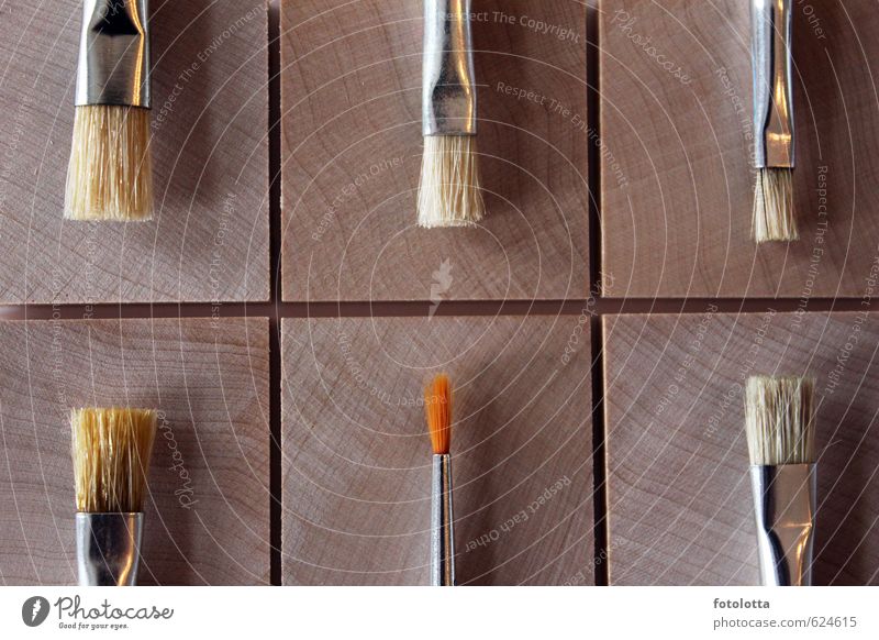 Pinsel Basteln malen Kunst Künstler Maler Borsten Maserung Holz Metall Kreativität individuell einzigartig streichen braun orange sechs Quadrat beige natur