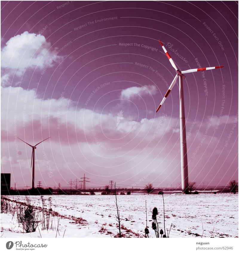 windrad landschaft Landschaft Ferne Windkraftanlage himmel lila Schnee 6x6