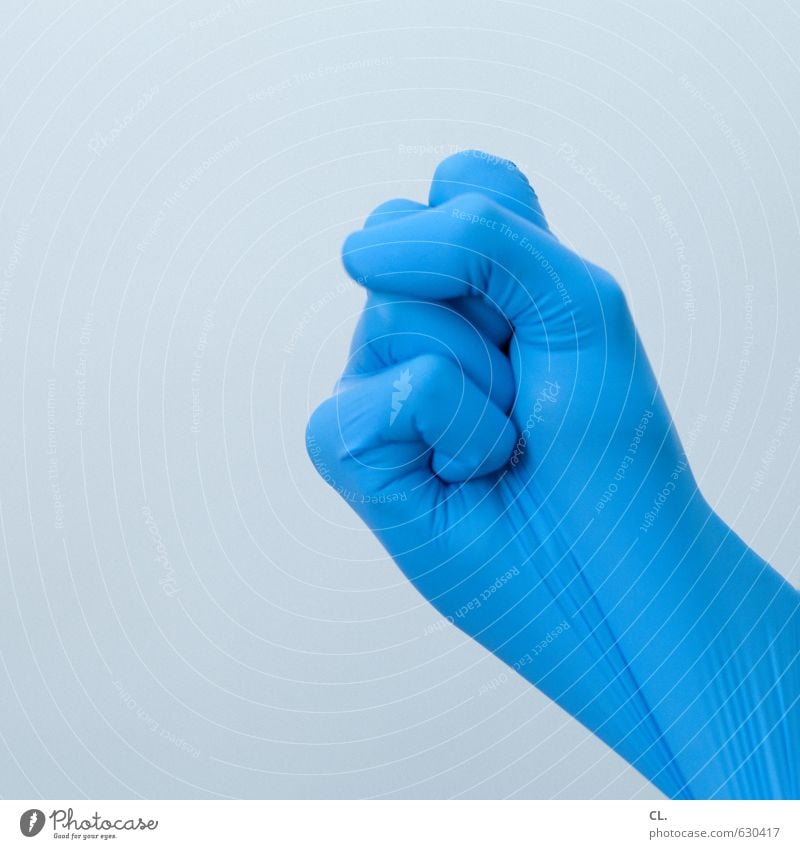 bereit wenn du es bist Mensch Hand Finger 1 Handschuhe blau Kraft Schutz Sicherheit Faust drohen drohend Operation Reinigen Sauberkeit Gummi Latexhandschuhe