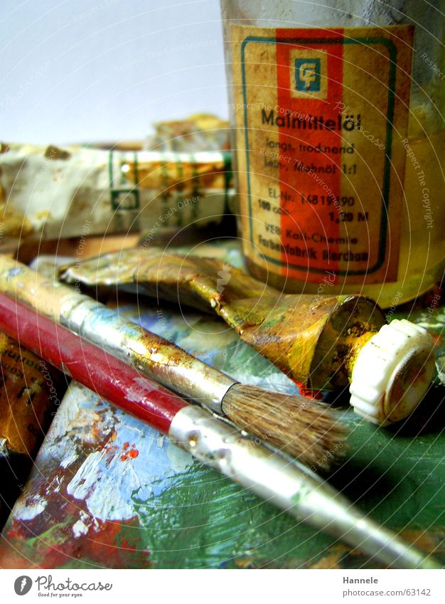 opas farben 2 Tube Ölfarbe Gemälde Holz Kunst scheckig alt gelb spritzen Pinsel Paletten mehrfarbig Farbe colour Erdöl streichen Fleck malmittel Flüssigkeit