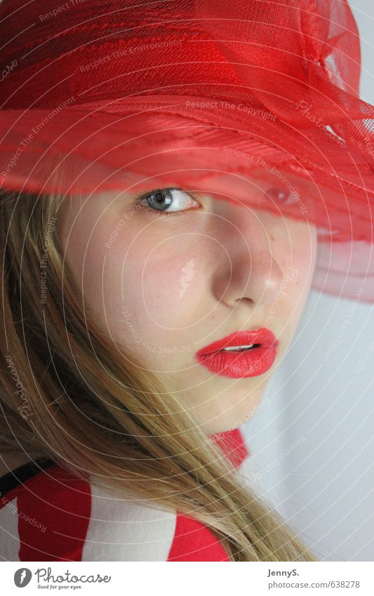 Das Mädchen mit dem roten Hut Mensch feminin Junge Frau Jugendliche Gesicht 1 13-18 Jahre Kind Mode Accessoire blond langhaarig elegant schön Stolz Farbe