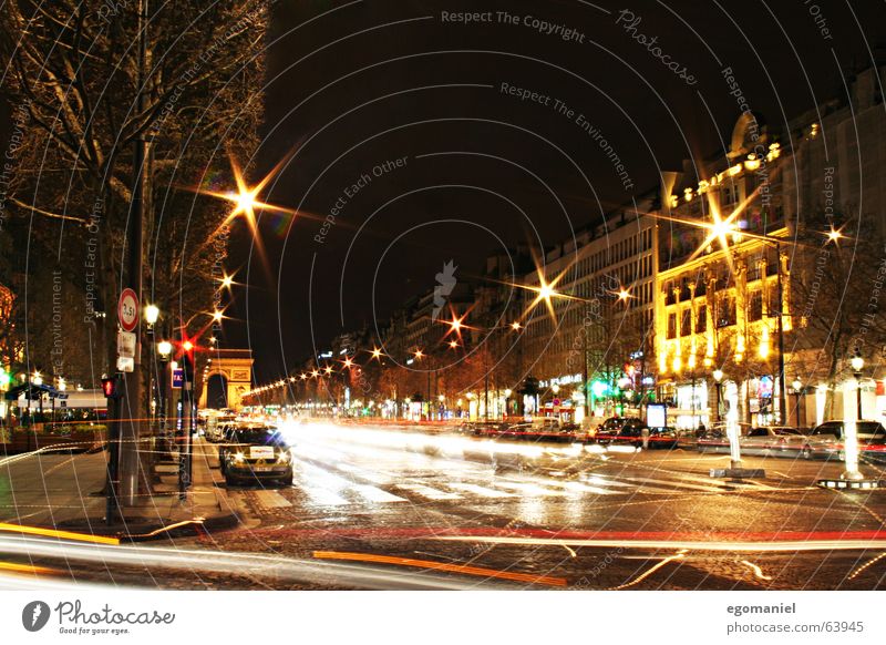 Les Champs-Élysées Paris Frankreich Nacht Langzeitbelichtung Champs-Elysées Stadt PKW Bewegung