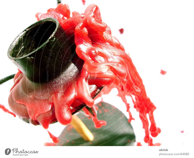 Kerze aus rot Wachs Ständer schwarz Makroaufnahme Strukturen & Formen Blut Neigung