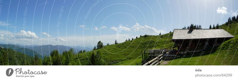 Hüttenpanorama Panorama (Aussicht) Baum Wald Alm Gipfelkreuz grün Wiese Berge u. Gebirge elmau Freiheit groß Panorama (Bildformat)