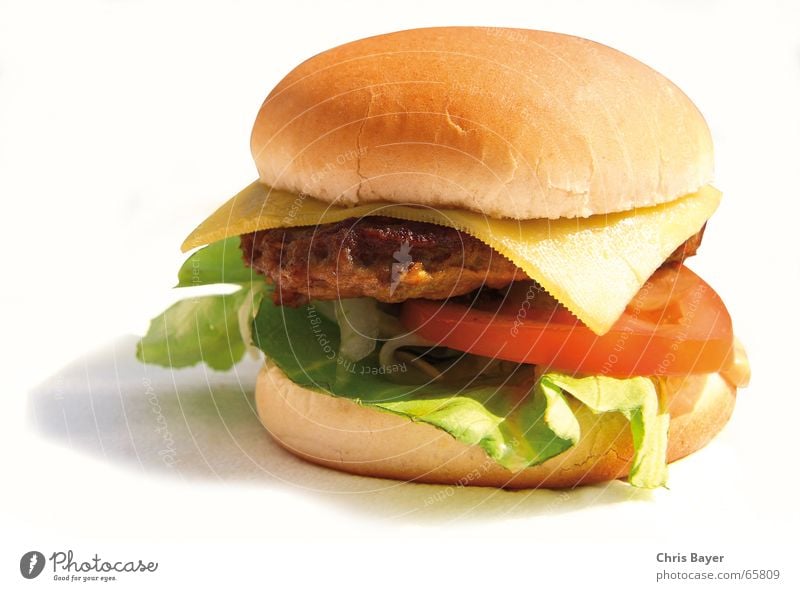 Echter Cheeseburger Fastfood Ernährung Käse Rindfleisch frisch Kalorie Geschmackssinn Imbiss Tomate Salat burgerking Lebensmittel Fett