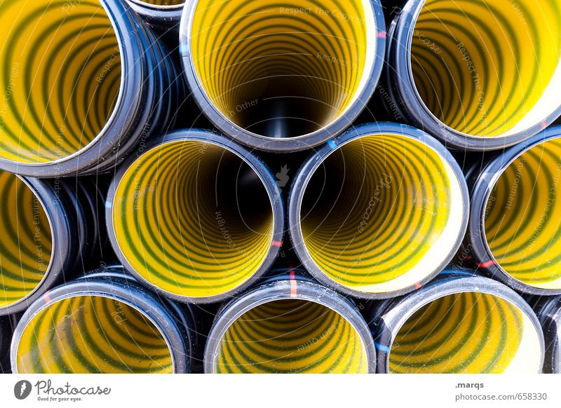 Kein Durchblick Industrie Baustelle Kunststoff bauen ästhetisch rund gelb Farbe Ordnung Perspektive Symmetrie Röhren Abflussrohr Farbfoto Außenaufnahme