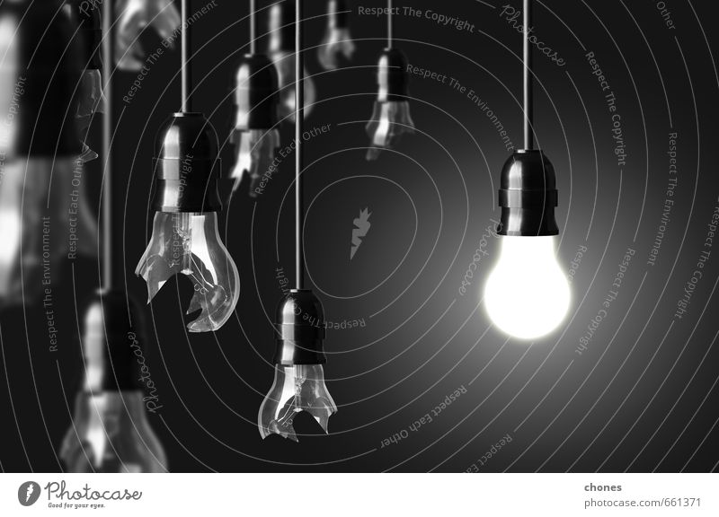 Ideenkonzept mit defekten Glühbirnen und einer Glühbirne Design Lampe Technik & Technologie hell grün schwarz weiß Energie Kreativität Knolle Licht Fotografie