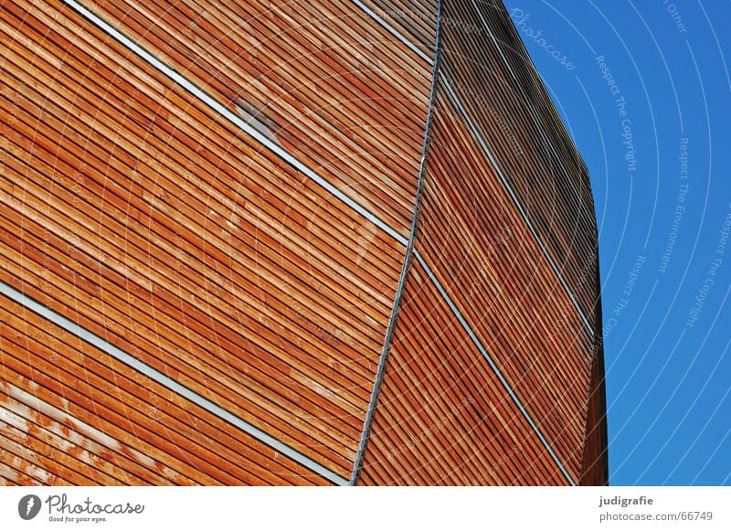 Arche Holz Hannover braun Physik modern Himmel Weltausstellung ungarischer pavillon blau Kontrast Linie Wärme Strukturen & Formen Architektur