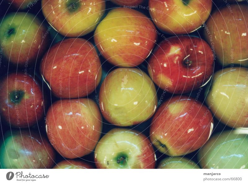 Apple lecker rot gelb grün eng mehrere Lebensmittel Reinigen Apfel Stengel Wasser reflektion viele überfluss Ernährung