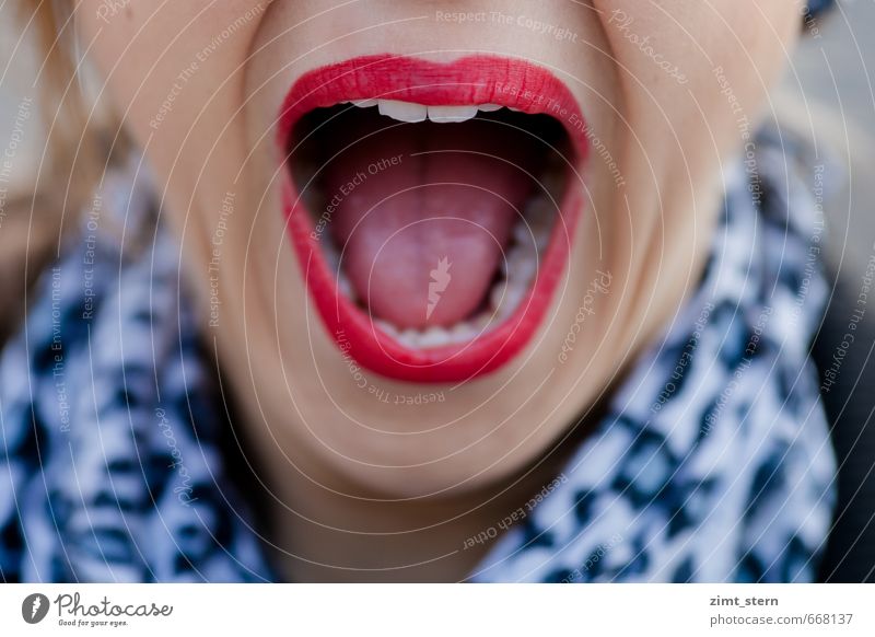 HAAAAA(LLOOO) feminin Junge Frau Jugendliche Mund Rockabilly Schal schreien sprechen Aggression Erotik wild Wut gereizt Ärger Kommunizieren Kontrolle