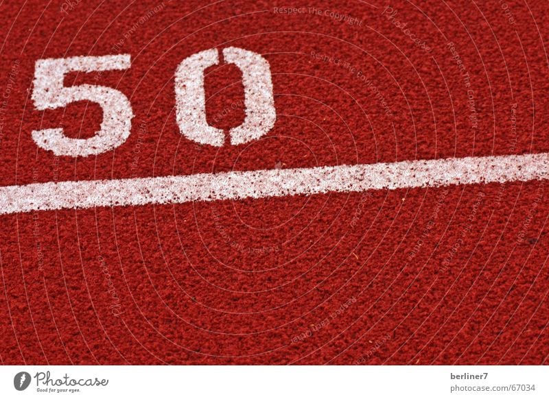 Herzlichen Glückwunsch zum 50. Meter Jahr Laufbahn weiß rot 100 Meter Lauf Langstrecke tartanbahn Ziel teilziel
