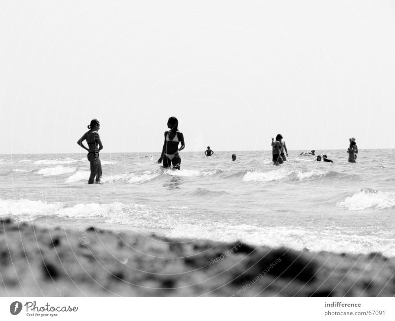 Beach Scene Strand Sommer Mensch Bikini wave Sand black white sea woman