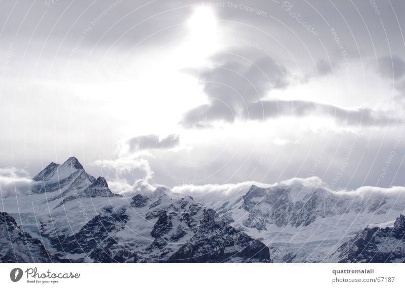 Wintersonne Wolken Gipfel Grindelwald Schweiz Licht kalt Gletscher Sonne Alpen Schnee difuses licht Berge u. Gebirge Felsen Eis