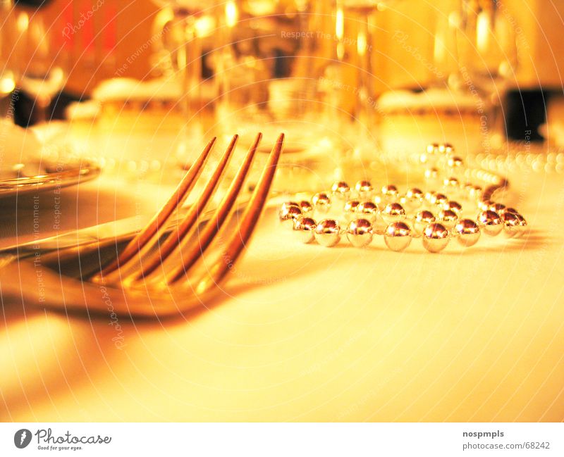 Tisch Restaurant Gabel gelb Teller Café Makroaufnahme