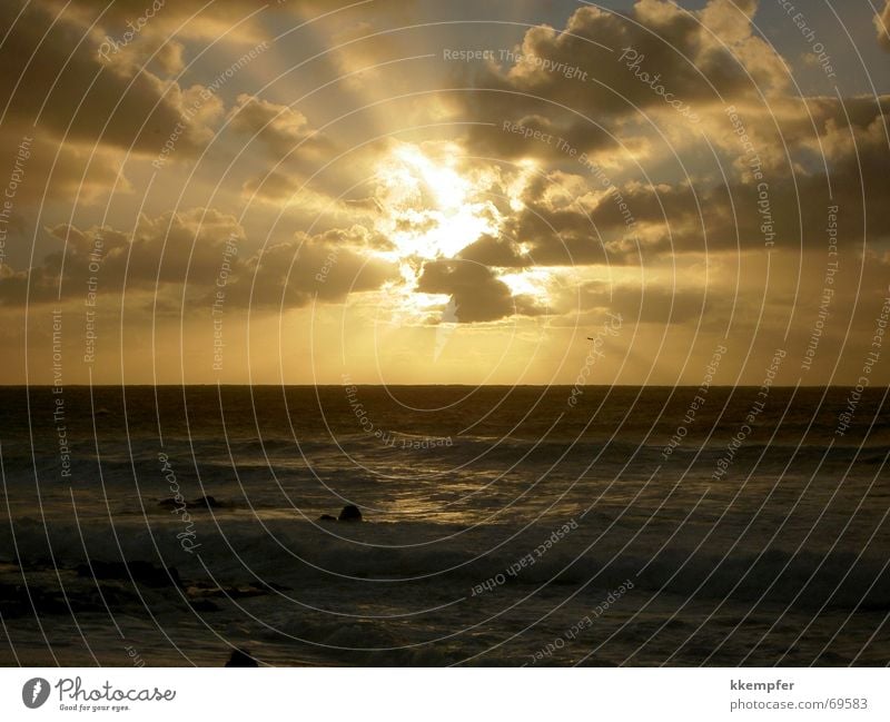 Sonnenuntergang hinter Wolken Meer Lanzarote Strand Sonnenstrahlen Ferien & Urlaub & Reisen Fernweh Romantik Himmel