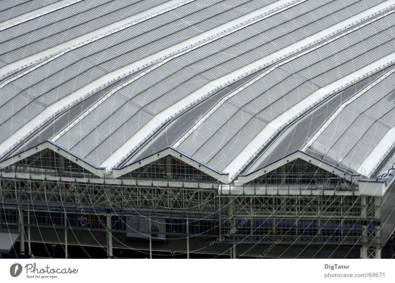 Bahnhof in London Dach Monochrom Vogelperspektive grau trist kalt Lagerhalle Strukturen & Formen