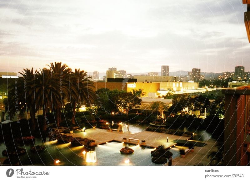 Touristenkitsch Kalifornien Los Angeles Hotel Aussicht Schwimmbad Palme Smog Ferien & Urlaub & Reisen USA universal city trubel Kitsch urlaubsende Stadt