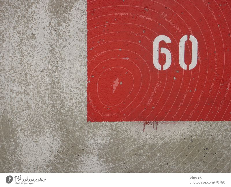 60 rot Mauer Wand Beton Ziffern & Zahlen sechzig
