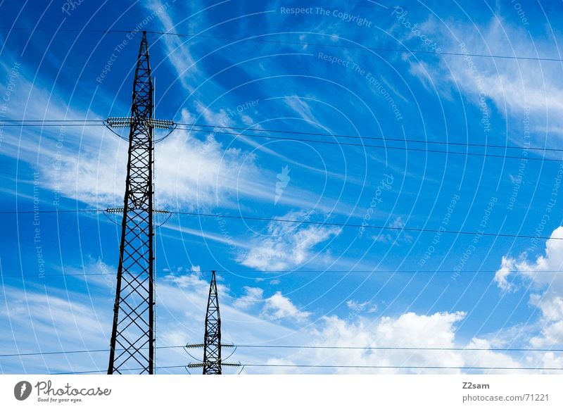 brothers Elektrizität Strommast Wolken Himmel Leitung Verbindung Linie sky clouds blau blue electricity