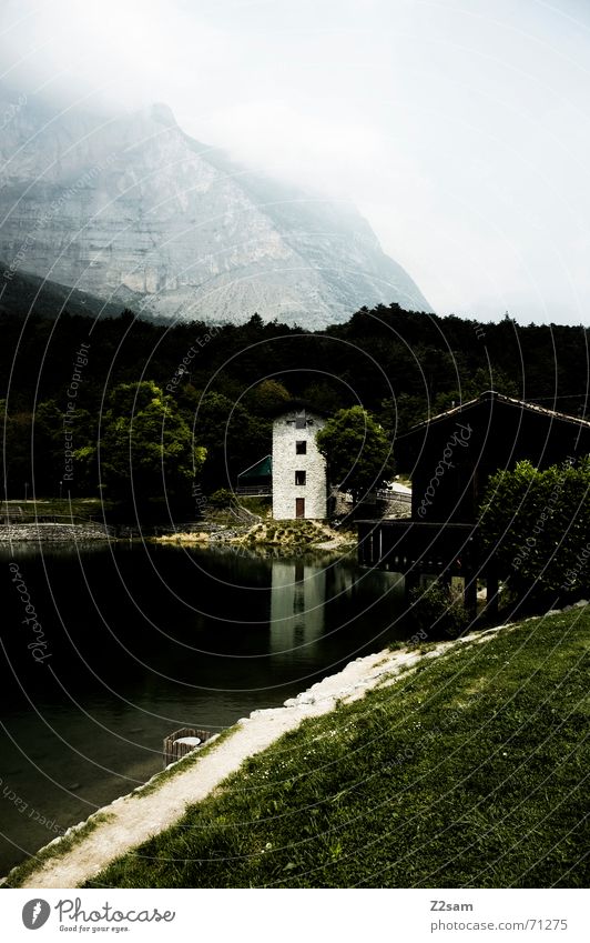 Italian lake Italien Wiese Gras Haus Nebel Gardasee seee Wasser water Berge u. Gebirge hill Idylle Küste