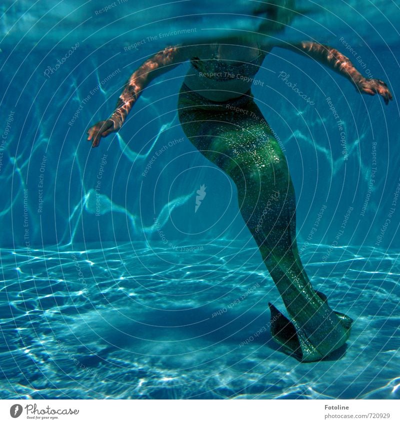Kleine Meerjungfrau schwimmt in einem Pool Die Sonne lässt alles um sie herum leuchten und glitzern. Mensch feminin Mädchen Kindheit Haut Arme Hand Finger