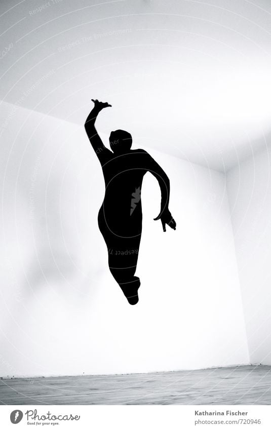 #720946 Körper 1 Mensch Kunst Tanzen Tänzer Bewegung springen sportlich frei Fröhlichkeit Glück verrückt wild grau schwarz weiß Freude Lebensfreude Optimismus
