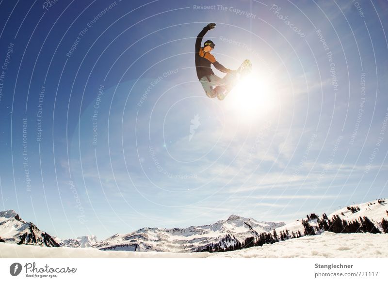 sunny grap Lifestyle Sport Snowboard Snowboarding Snowboarder Methode Skipiste Halfpipe Mensch maskulin Landschaft Himmel Sonne Sonnenlicht Winter