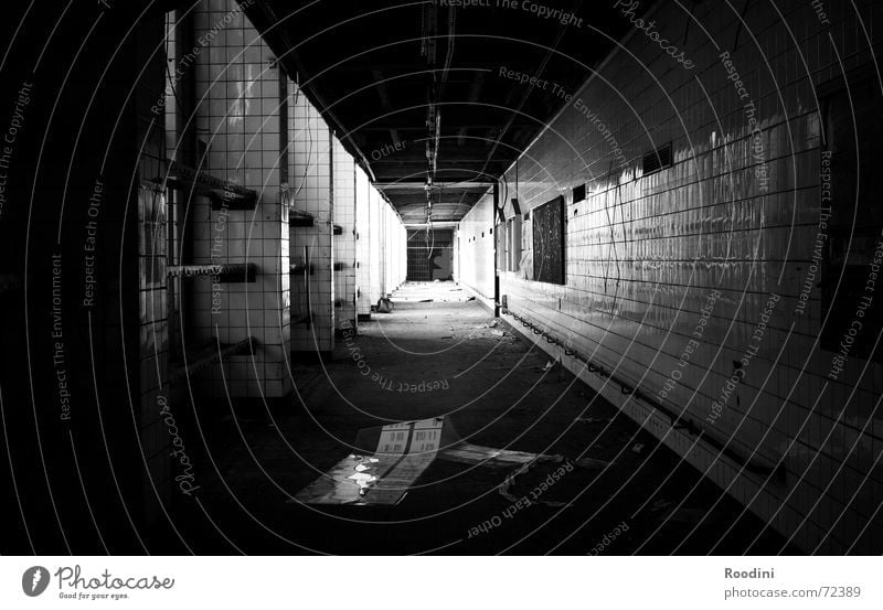Nahtoderfahrung Licht Tunnel Gebäude Demontage abrissreif Bauschutt verfallen Fabrik Etage Flur Zeche gruselig Schatten schäbig alt Leben Tod nahtoderfahrung