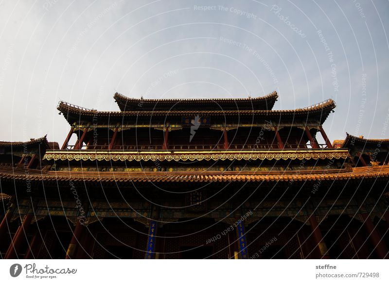 Tempel Peking China Palast Erotik Chinesische Architektur Schönes Wetter Himmel Gold Farbfoto Weitwinkel