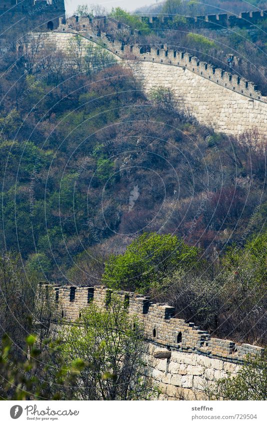 sich schlängelnder Drache Peking China Mutianyu chinesische Mauer große Mauer Sehenswürdigkeit Wahrzeichen Berge Frühling Urlaub Schutz