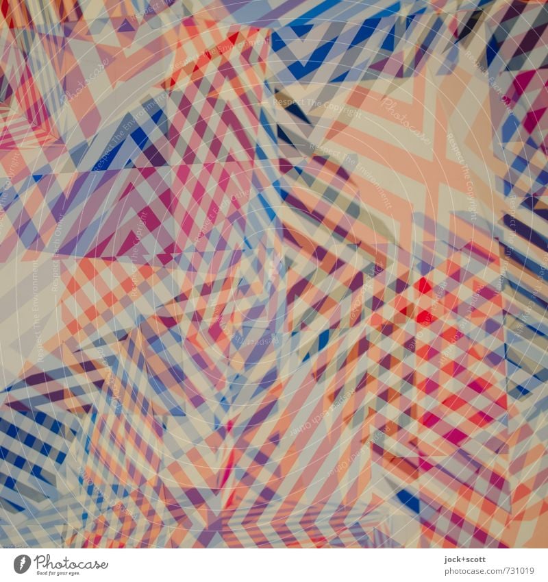 Tohuwabohu Grafik u. Illustration Streifen kariert eckig modern blau rot unbeständig chaotisch komplex Konzentration Netzwerk Irritation Doppelbelichtung