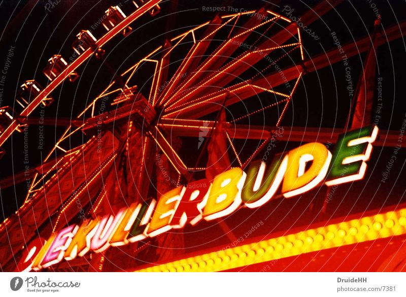 Kullerbude Licht Jahrmarkt Bremen Riesenrad Neonlicht rot gelb