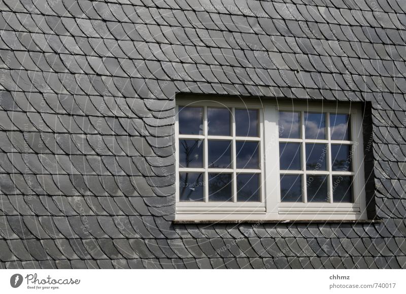 Schieferfenster Handwerk Baustelle Haus Mauer Wand Fenster Stein Holz Glas grau schwarz weiß Fassade Schieferverkeidung Dachgiebel Sprossenfenster Rechteck