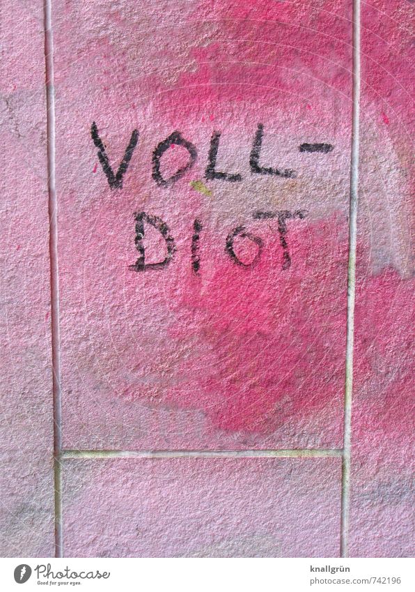 VOLL-DIOT Mauer Wand Fassade Zeichen Schriftzeichen Graffiti Kommunizieren außergewöhnlich einzigartig lustig Stadt rosa schwarz Gefühle Freude Bildung Farbe